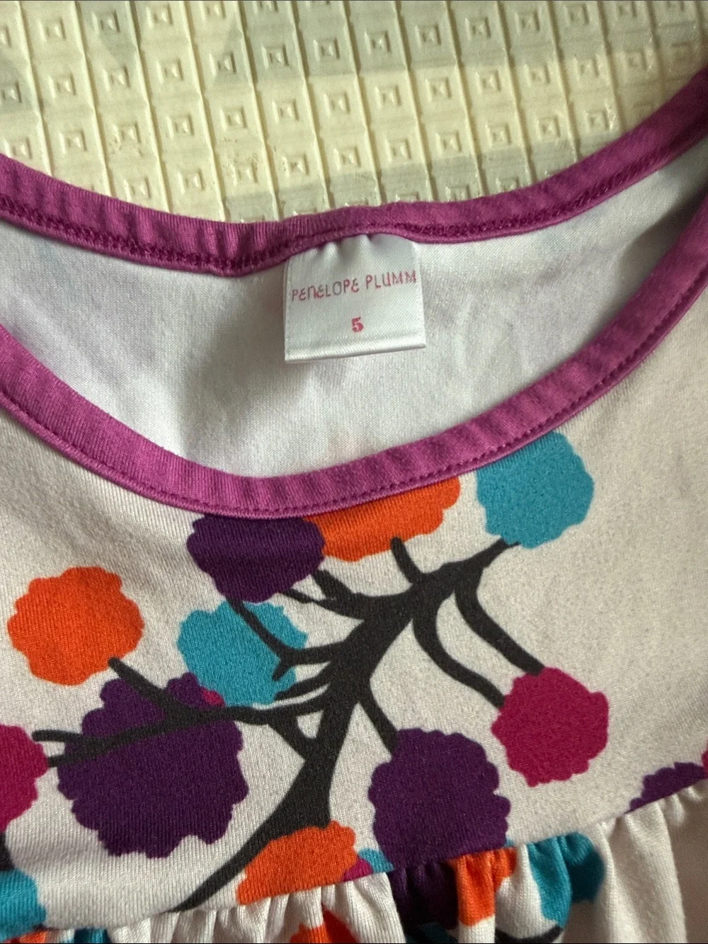 Penelope Plumm Girls' Purple Floral Long-Sleeve Dress. Size 5